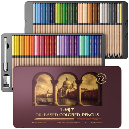 JusArt 72 Oil-Based Colored Pencils – Soft Core, Durable, Vibrant