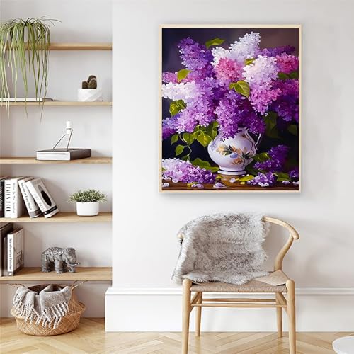 ArtunionLilac Flowers Paint by Numbers Kit for Adults,Flower in Vase Paint by Number Kits, DIY Acrylic Painting Paint by Number Kits on Canvas Arts Craft for Home Wall Decor 16x20 Inch - color: ZXT-158-1