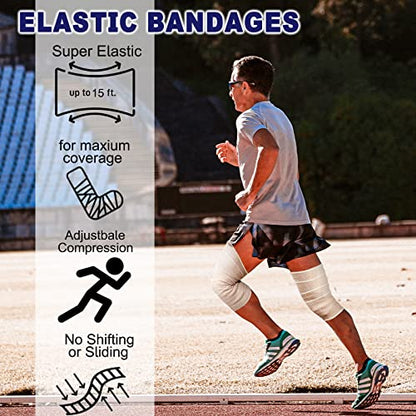 24 Pack Elastic Bandage Wrap 3” Bandage Wrap with Hook and Loop Closure on Both Ends Self Adhesive Bandage Wrap for Sports, Medical, and Injury Recovery - size: 3 Inch