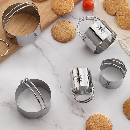 Cookie Cutters, 5 Pieces Round Biscuit Cutter Set with Handle | Dishwasher-Safe, Comfortable Grip, Professional Baking Dough Cutter Tools for Thick Dough, Biscuits & Fondant - size: 5 Sizes Round Cutters With Handle