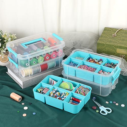 JUXYES 4-Tiers Plastic Stack Carry Storage Containers Box wih Handle Lids - color: Blue