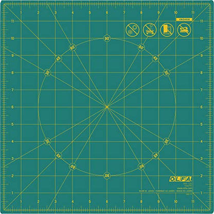OLFA 12x12" 360-Degree Rotating Cutting Mat (RM-12S) - Self-Healing, Green - size: 12"L x 12"W