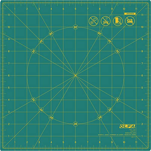 OLFA 12x12" 360-Degree Rotating Cutting Mat (RM-12S) - Self-Healing, Green - size: 12"L x 12"W