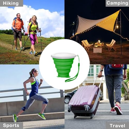 Silicone Collapsible Cup,Collapsible Cups for Camping,Folding Cup with Lids,Collapsible Coffee Cup,Reusable Drinking Mugs Cup(Green) - color: Green
