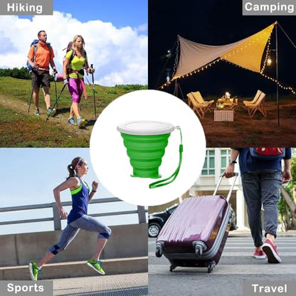 Silicone Collapsible Cup,Collapsible Cups for Camping,Folding Cup with Lids,Collapsible Coffee Cup,Reusable Drinking Mugs Cup(Green) - color: Green