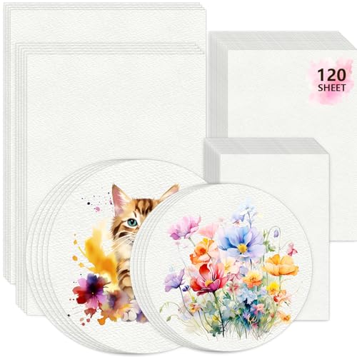 120 Sheets Watercolor Paper, 6 Sizes 9" x 12", 8.5" x 11", 8" x 8" etc.140 lb/300 GSM Heavyweight Cold Press Thick Watercolor Paper Bulk White Water Color Paper for Artists Watercolor Drawing - size: Various sizes