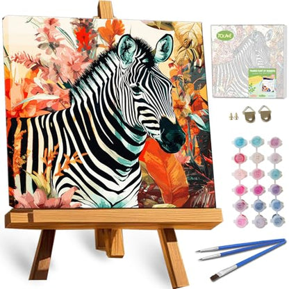 TOCARE Framed Paint by Numbers Kit for Adults & Kids Ages 8-12, 12x12Inch Jungle Zebra Paint by Numbers with Frame, Wildlife Paint by Number Framed Canvas for Animal Lovers (Without Easel) - color: TC-F-369