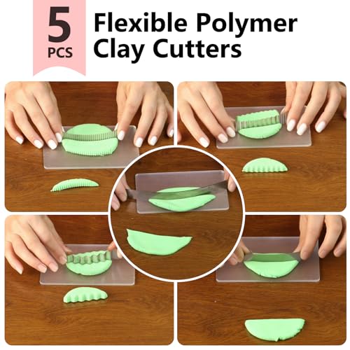 Polymer Clay Cutter Tools, Acrylic Roller Pin, 5 Pieces Flexible Clay Cutters, Ceramic Cutters Slicer Kit Clear Rectangle Sheet Press Board Wire Texture Set Needle Detail Modelling Supplies - size: 15