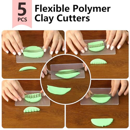 Polymer Clay Cutter Tools, Acrylic Roller Pin, 5 Pieces Flexible Clay Cutters, Ceramic Cutters Slicer Kit Clear Rectangle Sheet Press Board Wire Texture Set Needle Detail Modelling Supplies - size: 15
