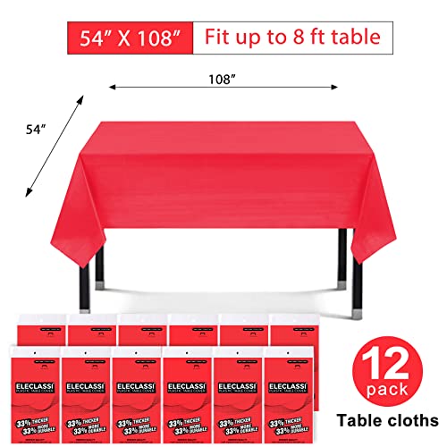 Eleclassi Red 12 Pack Premium Disposable Plastic Tablecloth 54 x 108 in - Plastic Table Cloth Disposable Tablecloth for Rectangle Table Up to 8 Feet - color: Red, size: 12 Pack Rectangle