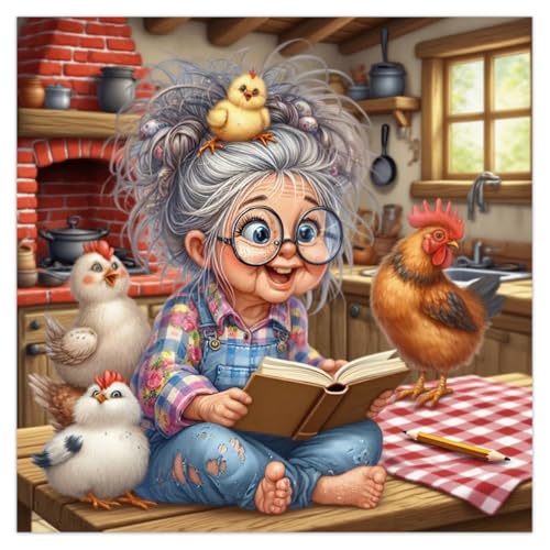 Grandma Diamond Art Kits for Adults,Chicken Diamond Painting Kits 14X14In | Diamond Art Paintings for Beginners,5D Round Full Drill Diamond Dot Tools Kit,Extra Diamonds,Stress Relief Craft,DIY Gift - color: diamond art-0918-6