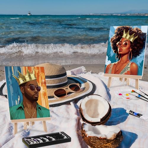 Ctosree 72 Pcs Couple Paint and Sip Kit for Adults 8'' x 10'' Pre Drawn Canvas for Painting DIY Pre Printed Canvas for Party Favor Acrylic Painting Kit Wood Easel Brushes Date Night Bulk - style: Couple