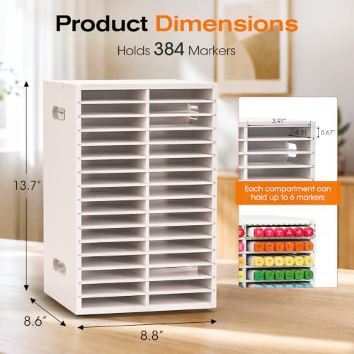 Marker Organizer, 360° Rotating Marker Storage | Holds up to 384 Alcohol Markers, Pencil Holder, Organizer Holder for Desk Home, School, Office