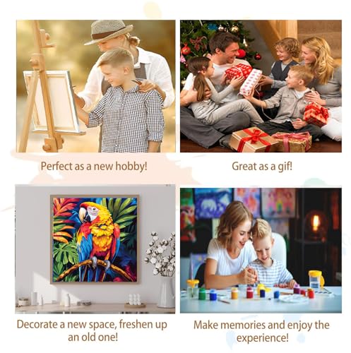 Artunion Framed Paint by Numbers Kit for Adults Beginners & Kids Ages 8-12,Colorful Parrot Paint by Number with Frame,Bird Paint by Numbers Kit on Canvas 10 * 10 Inch Without Easel - color: ZXT-271-F