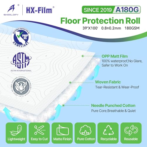 39"x100' Heavy-Duty Floor Protection | Construction Grade Carpet Protector | Drop Cloth Plastic Film for Hardwood Floors | Waterproof Painters Covering with No Residue(Summit White) - color: Summit White, size: 39" x 100'