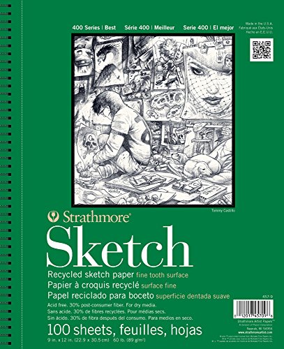 Strathmore 400 Series Sketch Pad, Recycled Paper, 9x12 inch, 100 Sheets - Artist Sketchbook for Drawing, Illustration, Art Class Students - size: 9x12