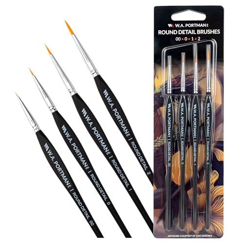 WA Portman Fine Detail Paint Brushes Set, 4pc Model Miniature Paint Brushes - color: Detail