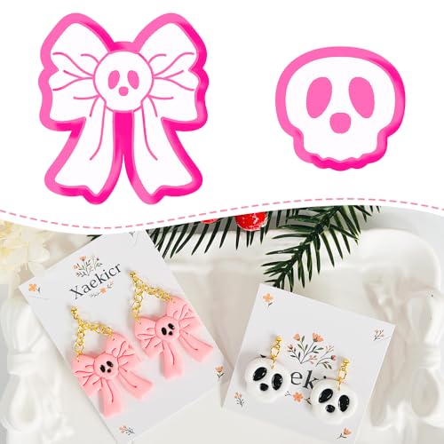 Xaekicr Skull Bow & Cartoon Skeleton Polymer Clay Cutters – Halloween Clay Earring Cutters for DIY Earrings – Cute Polymer Clay Molds for Jewelry Making – Clay Tools for Craft Lovers - color: G color
