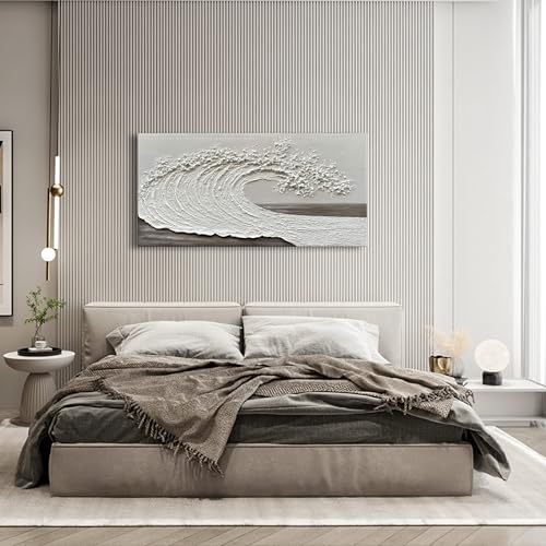 NANKAI Art 24x48 inch Hand-Painted 3D Ocean Waves Oil Painting Natural Scenery White Abstract Canvas Art Mural - color: Nkhb251