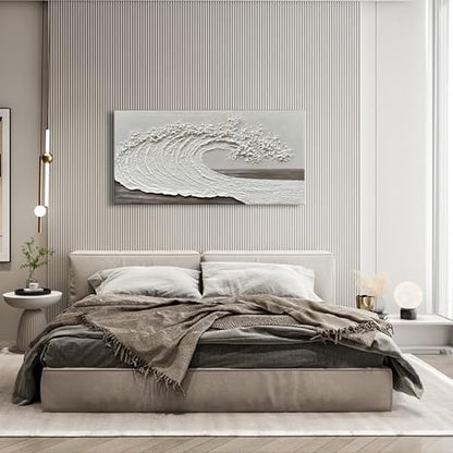 NANKAI Art 24x48 inch Hand-Painted 3D Ocean Waves Oil Painting Natural Scenery White Abstract Canvas Art Mural - color: Nkhb251