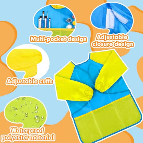 Zkptops Kid Art Smocks Waterproof Kids Painting Aprons Toddler Art Smock Kids Paint Smock with Long Sleeve 3 Roomy Pockets for Age 3-7 Years(Light Blue) - color: Y 1 Pack Light Blue