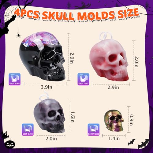 LET'S RESIN 3D Skull Resin Molds, 4 Size Silicone Mold Set for Epoxy Resin - color: skull