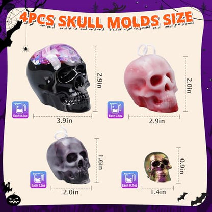 LET'S RESIN 3D Skull Resin Molds, 4 Size Silicone Mold Set for Epoxy Resin - color: skull