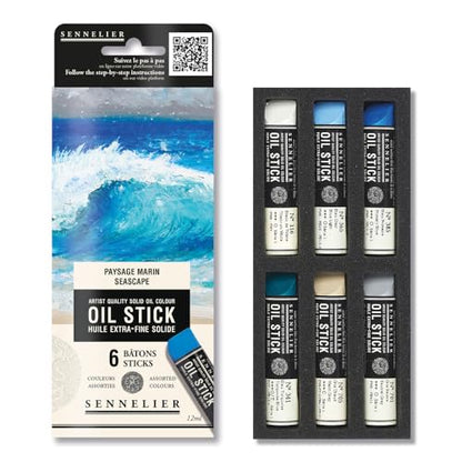 SENNELIER Mini Oil Stick Set, Seascape Colors, 6 Artist Quality Sticks, 12ml