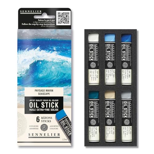 SENNELIER Mini Oil Stick Set, Seascape Colors, 6 Artist Quality Sticks, 12ml