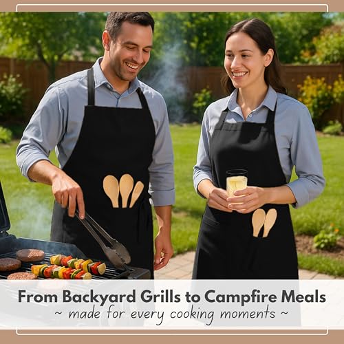 Native Fab Kitchen Apron 2 Pack - 100% Cotton Adjustable, Durable Apron with Pockets, Perfect for Cooking, Baking, Grilling - color: Black