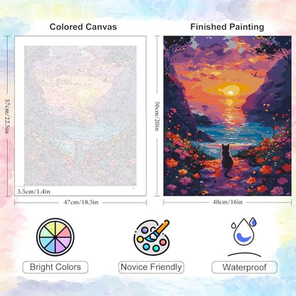 Sunset Paint by Numbers Kit for Adults Beginner Without Frame 16x20 IN - color: YOPNF08