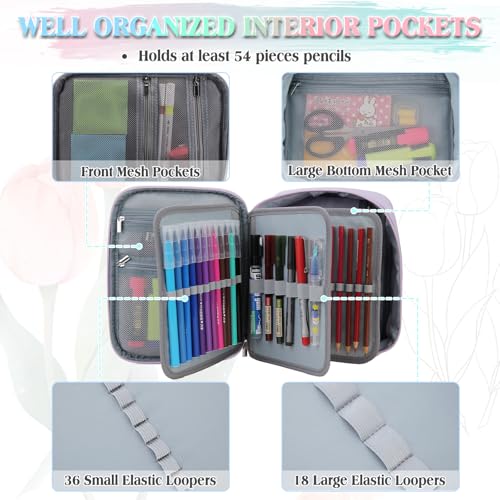 VX VONXURY Large Pencil Case, 54-Slot Colored Pen Pouch 2 Removable Sleeves - color: Light Purple