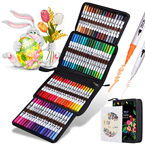 ZSCM 72 Colors Markers for Adult Coloring Books No Bleeding - Dual-Tip Art Markers, Fine & Brush Tip Coloring Pen for Adult Calligraphy, Drawing, Sketch Art & Creative Journaling - color: 72 Colors
