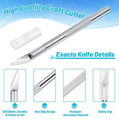 Anezus Exacto Knife Hobby Cutter with A4 Self Healing Cutting Mat Hobby Knife Set with 30 PCS Exacto Blades Precision Art Knife for Crafts Paper Scrapbooking Stencil - color: B.blue