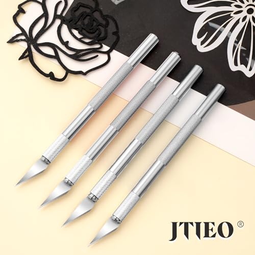 JTIEO Exacto Hobby Craft Knife 74 Pack with 4 Upgrade Sharp Knives and 70 Spare Blades for Art, Scrapbooking, Stencil - color: Silver