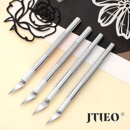 JTIEO Exacto Hobby Craft Knife 74 Pack with 4 Upgrade Sharp Knives and 70 Spare Blades for Art, Scrapbooking, Stencil - color: Silver