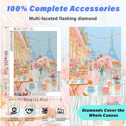 Paris EiffelTower Diamond Art Kits for Adults,Open-AirCafé Diamond painting | Diamond Art Kit for Beginners, 5D DIY Full Drill Diamond Painting Gem Art, Home Wall Art Gifts(12x16 inch) - color: DP03661