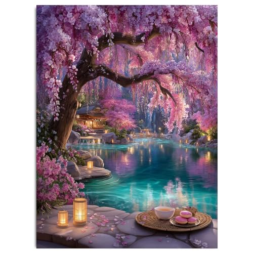 HITO Diamond Painting Kits for Adults Cherry Blossom Tree 12x16 Inch | Diamond Art Kits for Adults Dreamy Cherry Blossoms, Gem Art Kits for Adult for Gift Home Wall Decor - color: G9466