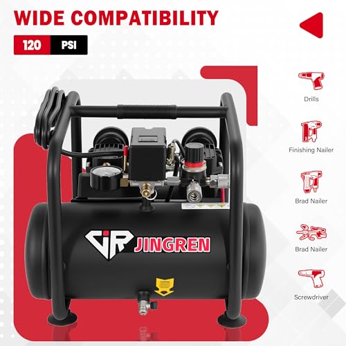2 Gallon Quiet Oil Free Air Compressor With Air hose, Only 68dB, 1.2HP