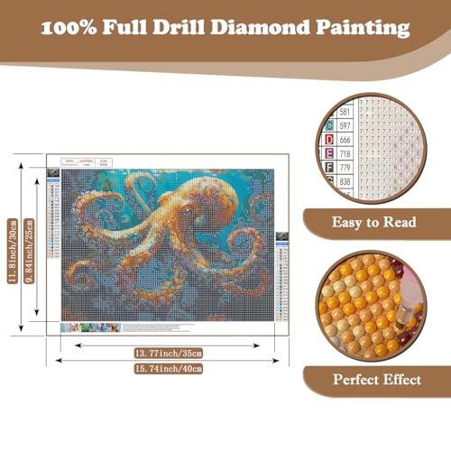 Xoaoes Animal Diamond Art Kits for Adults, Octopus 5D Diamond Painting Kits | DIY Gem Painting, Crafts for Adults, Dimond Art Paintings Kit, Full Drill Diamond Dot for Home Wall Decor 12 X 16 Inch - color: CM061