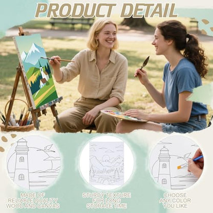 Harloon 36 Pcs 8 x 10 Inch Pre Drawn Canvas for Painting Pre Stretched Canvas Painting for Adults Illustration Landscape Outline for Sip and Paint Party Supplies Favor - style: Mountain
