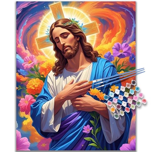 Kalonyth Jesus Paint by Numbers Kit for Adults, 16x20 inch, No Framed | Christian Adult Paint by Number Kits on Canvas, DIY Acrylic Painting, Stress Relief Craft Kits, Home Wall Decor Gift - color: OP-US18