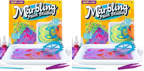 Made By Me Marbling Studio, 25-Piece Marbling Kit for Kids - Make 10 Pour Paint Art Projects - Dip & Paint Marbling Arts & Crafts for Ages 6-9 - Fun Gift (Pack of 2) - size: 5.3 inches x 6.8 inches (Pack of 2)