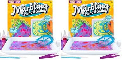 Made By Me Marbling Studio, 25-Piece Marbling Kit for Kids - Make 10 Pour Paint Art Projects - Dip & Paint Marbling Arts & Crafts for Ages 6-9 - Fun Gift (Pack of 2) - size: 5.3 inches x 6.8 inches (Pack of 2)