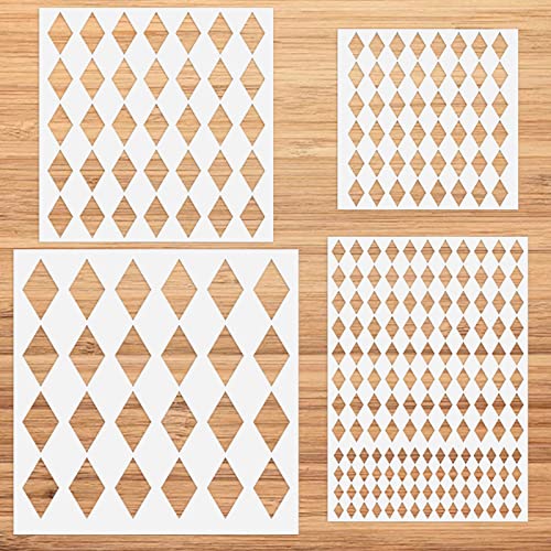 Polka Dots Harlequin Checks Twinkle Star Stencils,4 Pack Assorted Sizes Reusable Plastic Templates Making DIY Craft Painting on Wood Furniture Pillows,Tile (Style 1:Harlequin Stencils) - style: Style 1:Harlequin Stencils