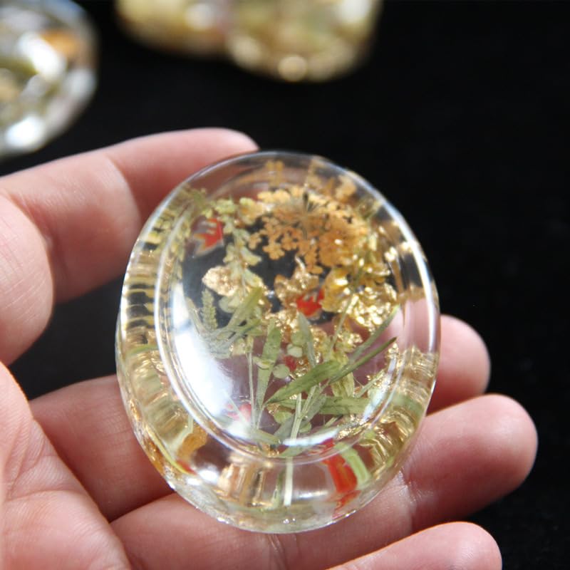 4-Design Worry Stone Mold w/DriedFlowers Resin Yoga StressRelief | 4-design thumb worry stone mold with dried flowers – epoxy resin casting, yoga meditation, stress relief & DIY crafts.