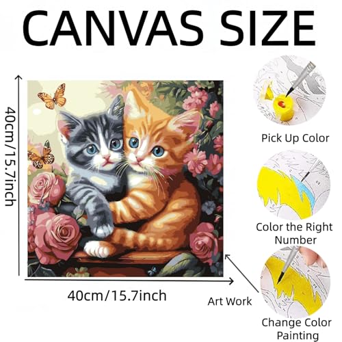 Paint by Numbers Kit for Adults, Cats and Flowers Canvas Paint by Number | Acrylic Paint by Number Canvas for Adult Beginners, Home Wall Art Decor,Unframed 16X16 inch - color: PB455-1
