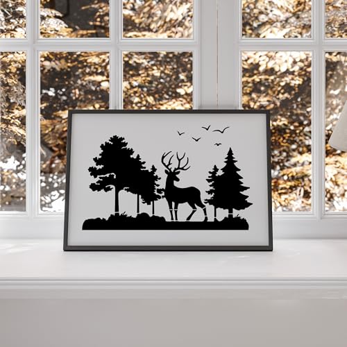 Keluna Forest Wood Burning Stencils - 12 Pcs Mountain Forest Stencils for Painting on Wood, Reindeer Forest Wall Stencils for Painting Large Pattern - style: mountain scenery