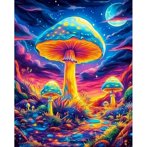 obterie Mushroom Paint by Numbers Kit for Adults Beginner Trippy Oil Painting Kit Adult Paint by Number Kits on Canvas DIY Painting for Beginners Art by Numbers for Gifts Home Wall Decor 16x20 Inch - color: YF024