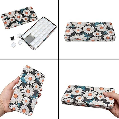 Honbay Watercolor Tins Palette Paint Case with 40pcs Plastic Half Pans (Flower) - color: Daisy